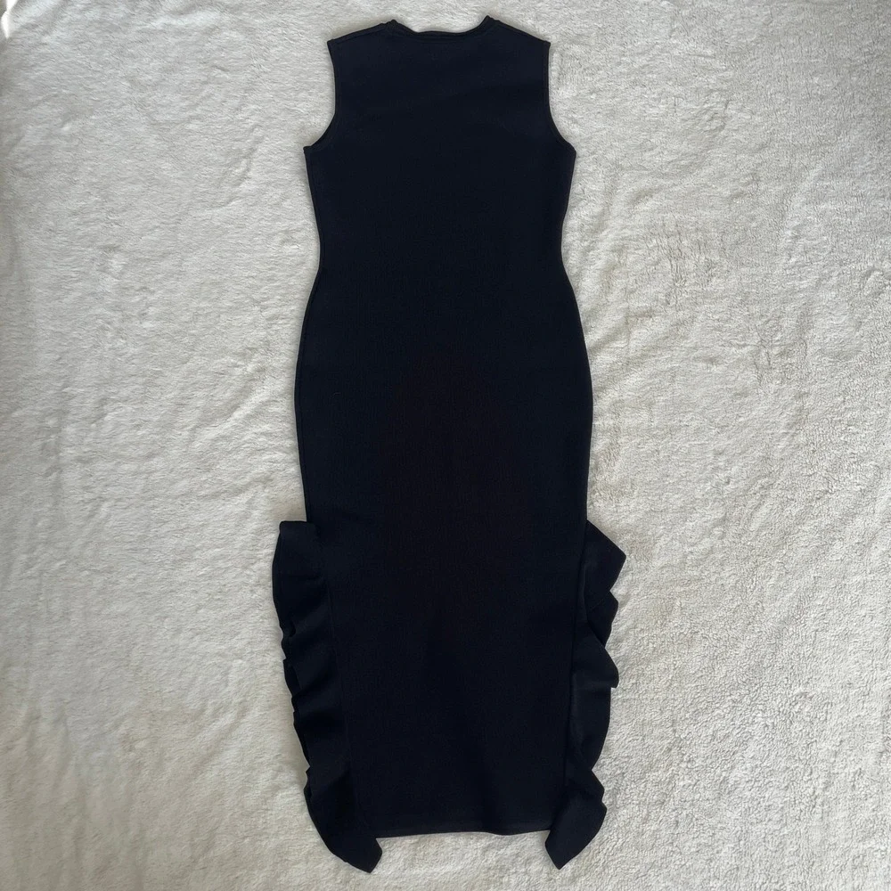 Opening Ceremony Black Ruffled Lotus Dress Knit Midi Dress Size Medium